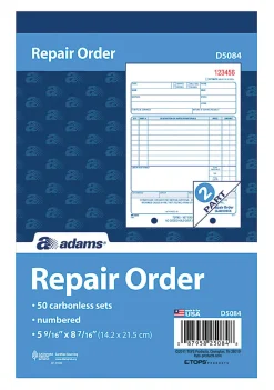 Adams⢠2-Part Service Repair Book, 5 9/16" x 8 7/16", 50 Sets