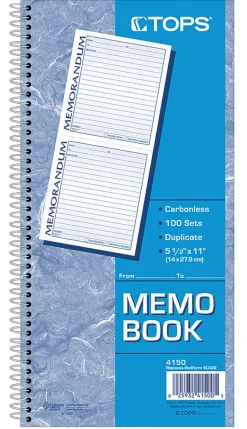 AdamsĀ® 2-Part Spiral Memo Book, 5 1/4" x 11", Book Of 100 Sets