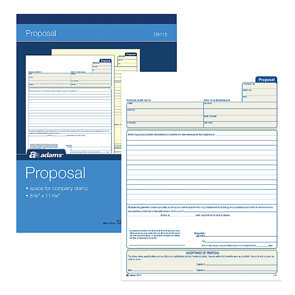 Adams™ Proposal Book, 8 3/8" x 11", 1 Part With Carbons, White, 50 Sheets