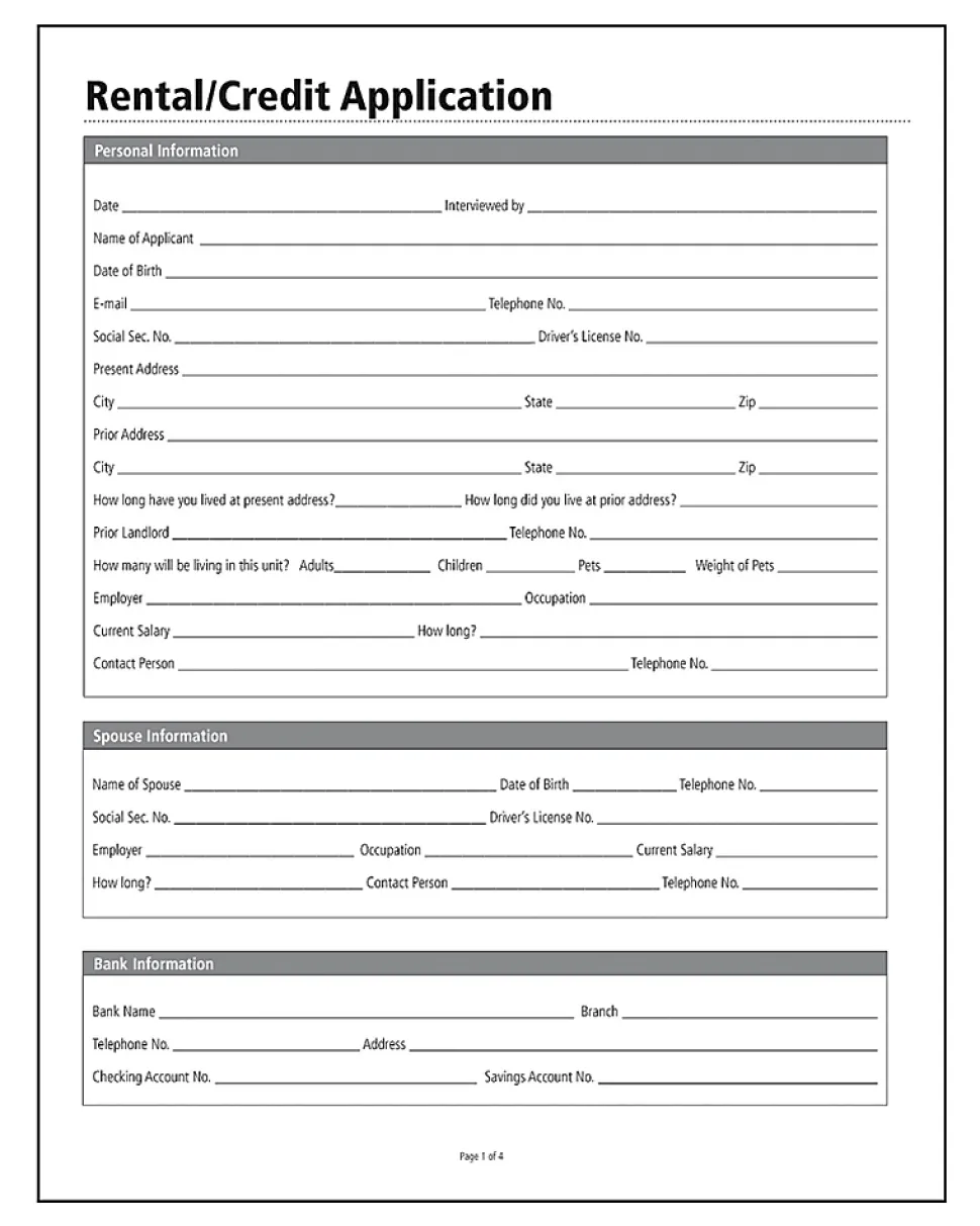 Adams® Rental/Credit Application