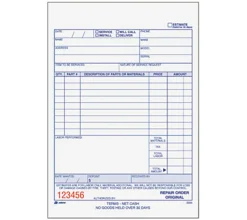 Adams® Repair Order Book, 3-Part, 8 7/16" x 5 9/16", White, 50 Sets Per Book