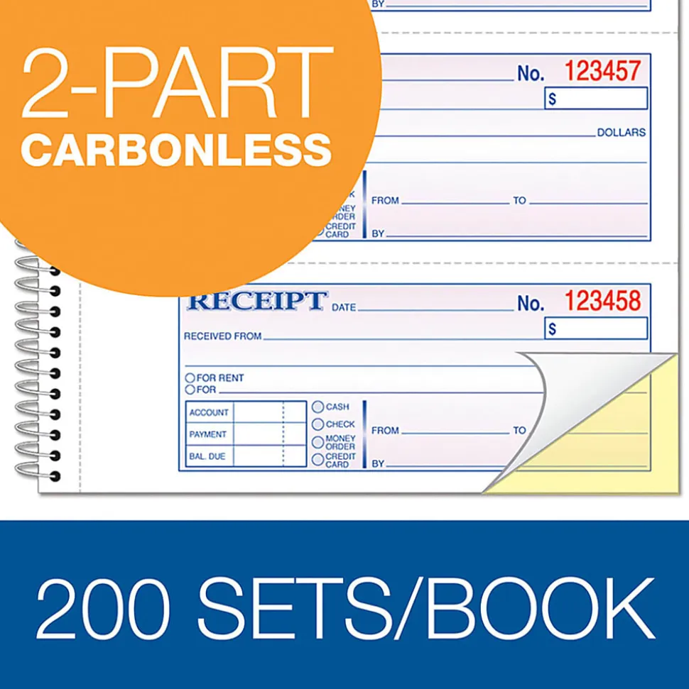Adams Spiral 2-part Money/Rent Receipt Book - 200 Sheet(s) - Spiral Bound - 2 Part - 2.75"x7.62" Form Size - SC1182PK