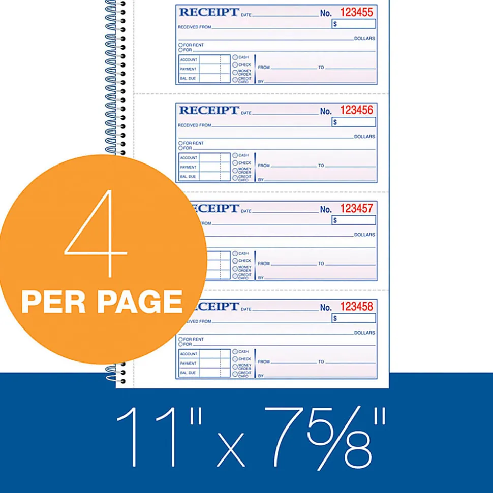 Adams Spiral 2-part Money/Rent Receipt Book - 200 Sheet(s) - Spiral Bound - 2 Part - 2.75"x7.62" Form Size - SC1182PK