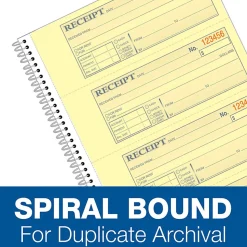 Adams Spiral 2-part Money/Rent Receipt Book - 200 Sheet(s) - Spiral Bound - 2 Part - 11"x5.25" Form Size - White, Canary - Assorted Sheet(s) - 5/Pack