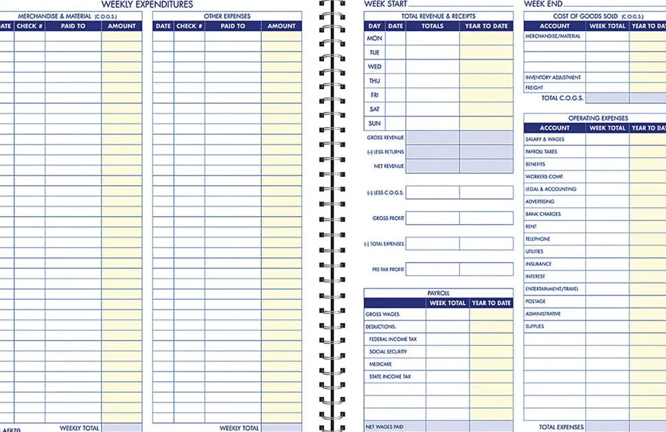 Adams® Weekly Bookkeeping Book, 8 1/2" x 11", Blue