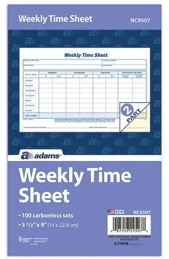 Adams® Weekly Time Sheet, 2-Part, 9" x 5 1/2", White, Pack Of 100
