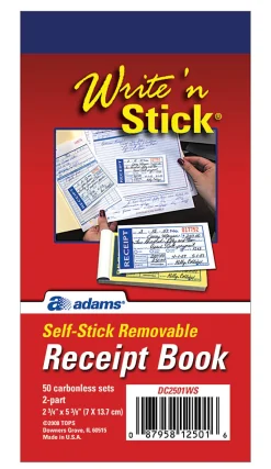 Adams® Write N' Stick Receipt Book, 2 3/4" x 5 3/8", 2-Part, Book Of 50 Sets