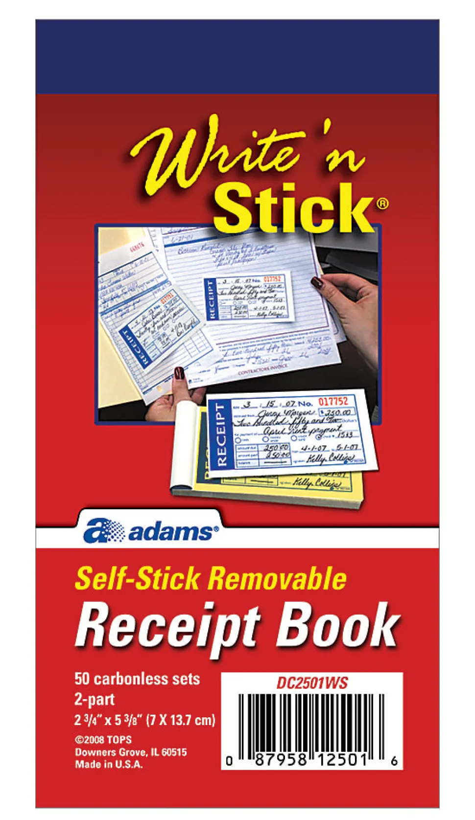 Adams® Write N' Stick Receipt Book, 2 3/4" x 5 3/8", 2-Part, Book Of 50 Sets