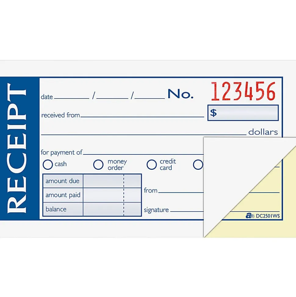 Adams® Write N' Stick Receipt Book, 2 3/4" x 5 3/8", 2-Part, Book Of 50 Sets