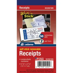 Adams® Write N' Stick Receipt Book, 2 3/4