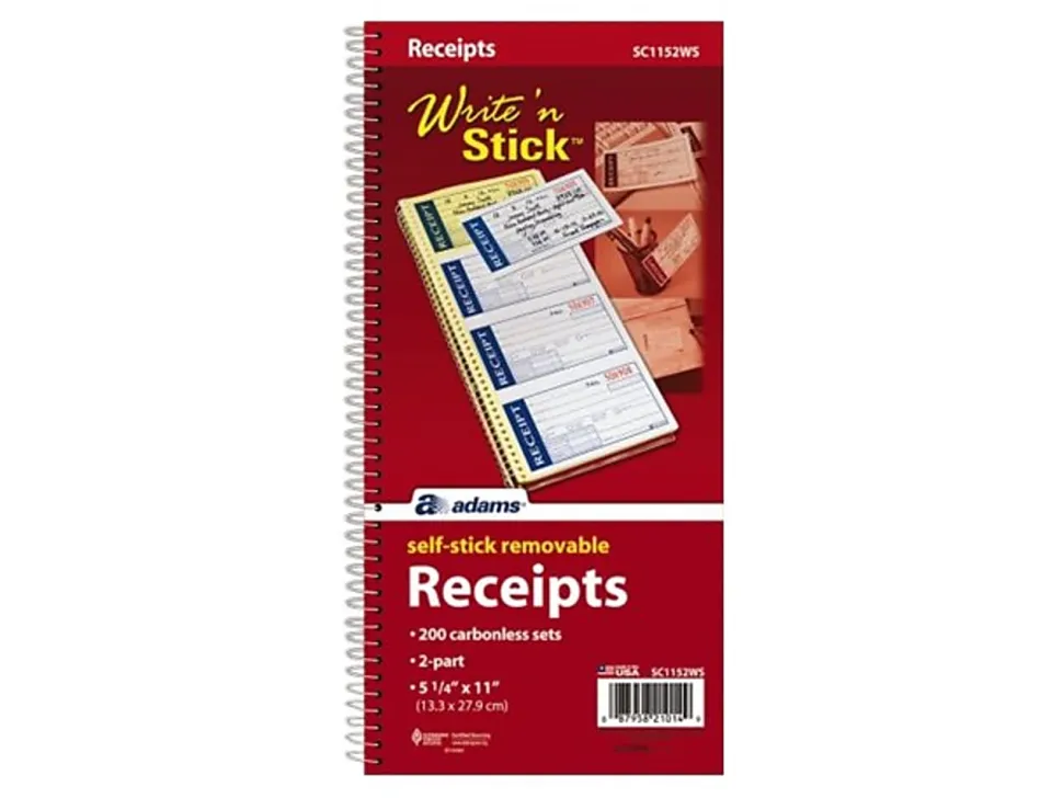 Adams® Write N' Stick Receipt Book, 5 1/4" x 11", 2-Part, Book Of 200 Sets