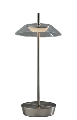 Adesso ADS360 Ako LED Cordless Table Lamp, Steel with Clear Acrylic White Shade