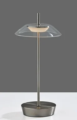 Adesso ADS360 Ako LED Cordless Table Lamp, Steel with Clear Acrylic White Shade