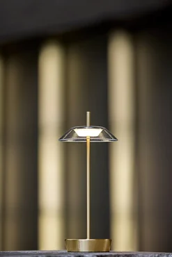 Adesso ADS360 Ako LED Cordless Table Lamp, Antique Brass with Clear Acrylic White Shade
