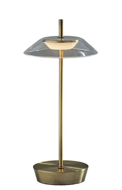 Adesso ADS360 Ako LED Cordless Table Lamp, Antique Brass with Clear Acrylic White Shade