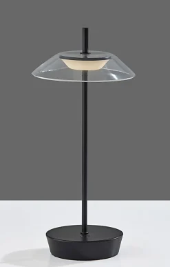 Adesso ADS360 Ako LED Cordless Table Lamp, Black with Clear Acrylic White Shade