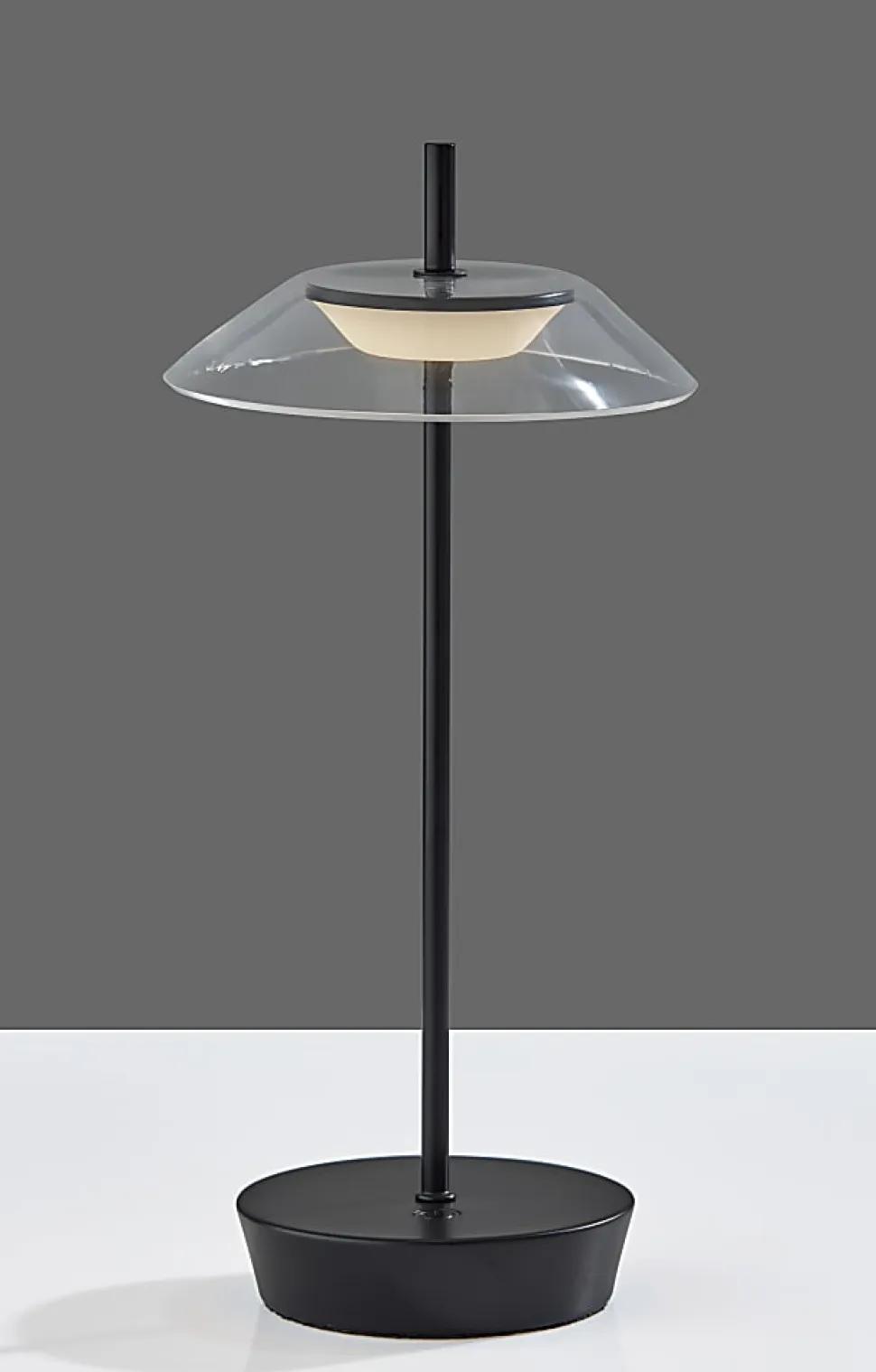 Adesso ADS360 Ako LED Cordless Table Lamp, Black with Clear Acrylic White Shade