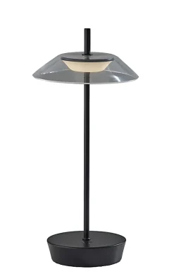 Adesso ADS360 Ako LED Cordless Table Lamp, Black with Clear Acrylic White Shade