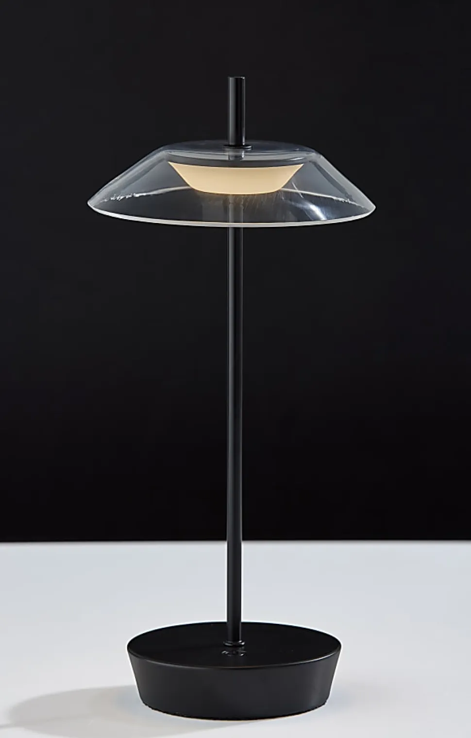 Adesso ADS360 Ako LED Cordless Table Lamp, Black with Clear Acrylic White Shade