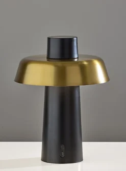Adesso ADS360 Pirlo LED Cordless Table Lamp, Black with Antique Brass Sahde