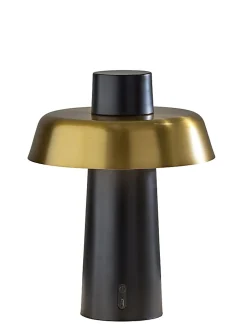 Adesso ADS360 Pirlo LED Cordless Table Lamp, Black with Antique Brass Sahde