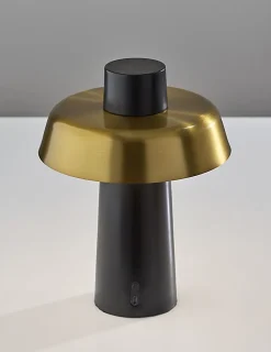 Adesso ADS360 Pirlo LED Cordless Table Lamp, Black with Antique Brass Sahde