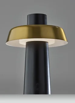 Adesso ADS360 Pirlo LED Cordless Table Lamp, Black with Antique Brass Sahde