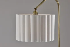 Adesso Caldwell Shelf Floor Lamp, Antique Brass with Beige Linen Shade