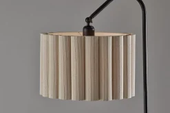 Adesso Caldwell Shelf Floor Lamp, Black with Beige Linen Shade