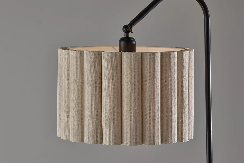 Adesso Caldwell Shelf Floor Lamp, Black with Beige Linen Shade