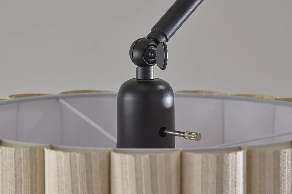 Adesso Caldwell Shelf Floor Lamp, Black with Beige Linen Shade