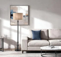 Adesso Claret Floor Lamp, Black with Off-White Fabric Shade