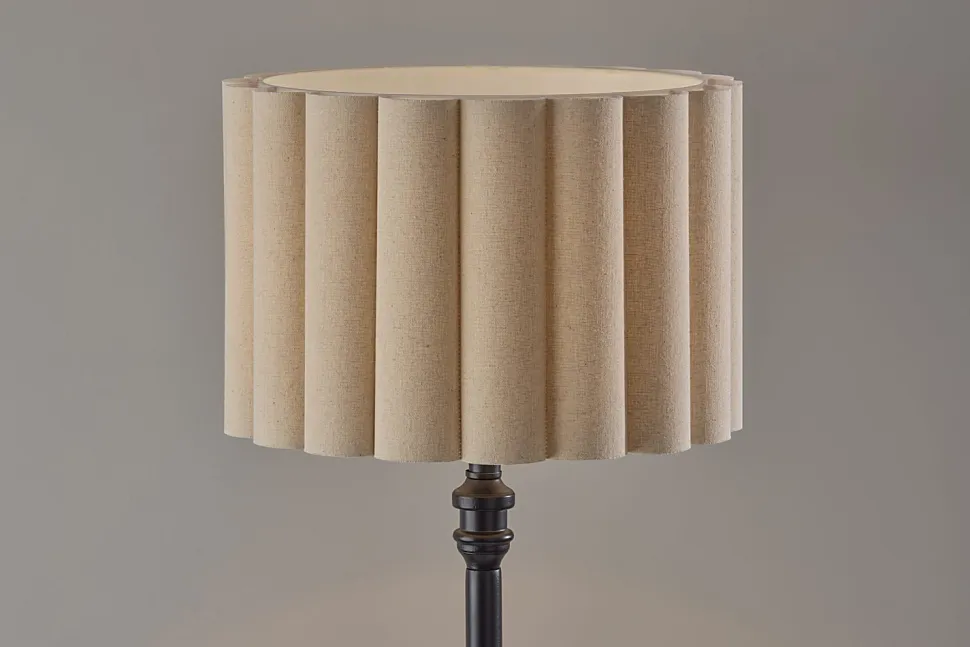 Adesso Claret Floor Lamp, Black with Off-White Fabric Shade