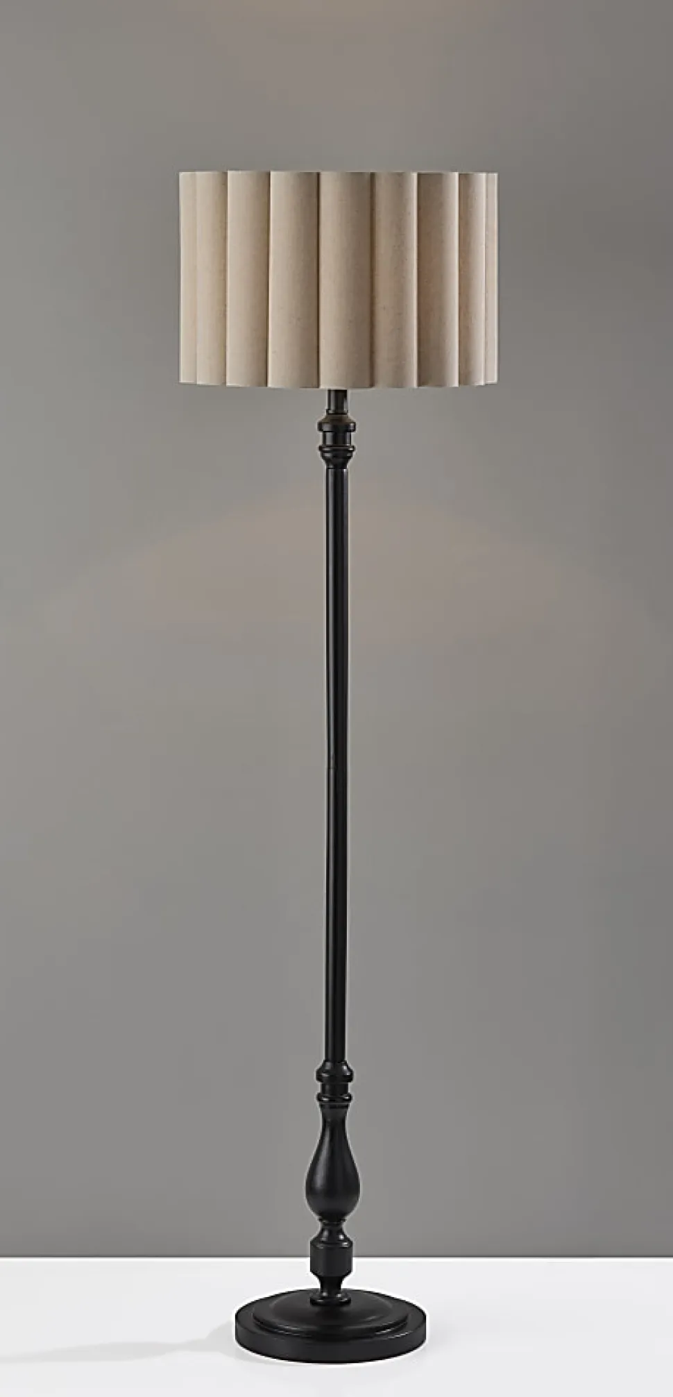 Adesso Claret Floor Lamp, Black with Off-White Fabric Shade