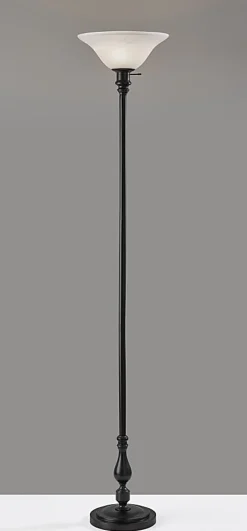 Adesso Claret Torchiere, Black with White Alabaster Shade