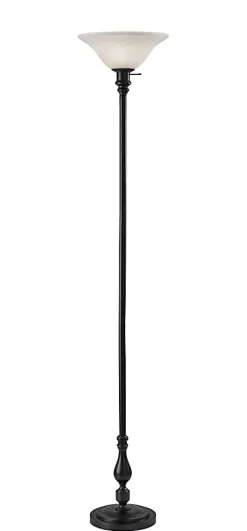 Adesso Claret Torchiere, Black with White Alabaster Shade