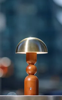 Adesso Connie LED Cordless Table Lamp, Walnut with Antique Brass Shade