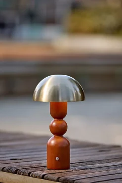 Adesso Connie LED Cordless Table Lamp, Walnut with Antique Brass Shade