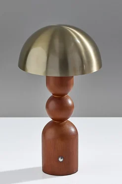 Adesso Connie LED Cordless Table Lamp, Walnut with Antique Brass Shade
