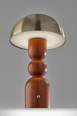 Adesso Connie LED Cordless Table Lamp, Walnut with Antique Brass Shade