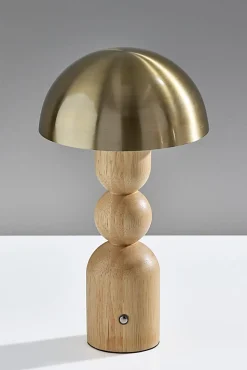 Adesso Connie LED Cordless Table Lamp, Natural with Antique Brass Shade