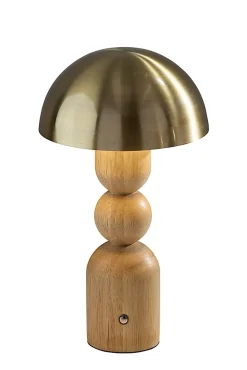 Adesso Connie LED Cordless Table Lamp, Natural with Antique Brass Shade