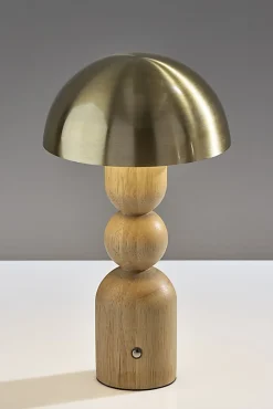 Adesso Connie LED Cordless Table Lamp, Natural with Antique Brass Shade