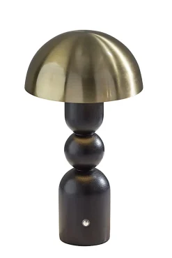 Adesso Connie LED Cordless Table Lamp, Black with Antique Brass Shade