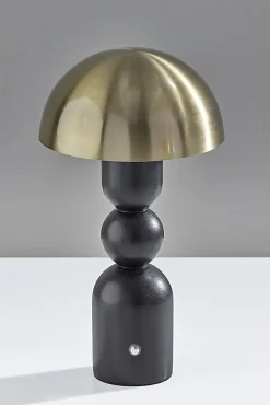 Adesso Connie LED Cordless Table Lamp, Black with Antique Brass Shade