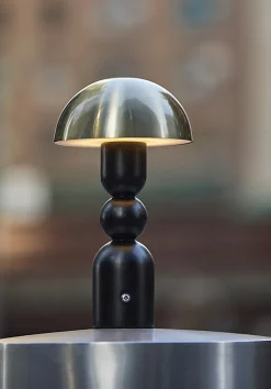 Adesso Connie LED Cordless Table Lamp, Black with Antique Brass Shade