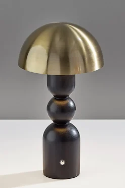 Adesso Connie LED Cordless Table Lamp, Black with Antique Brass Shade