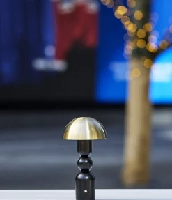 Adesso Connie LED Cordless Table Lamp, Black with Antique Brass Shade