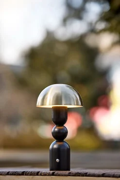 Adesso Connie LED Cordless Table Lamp, Black with Antique Brass Shade