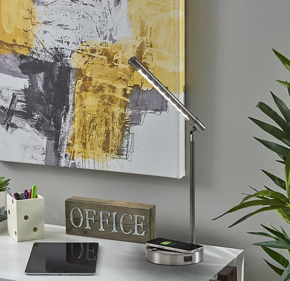 Adesso Dax LED Wireless Charging Desk Lamp, Brushed Steel